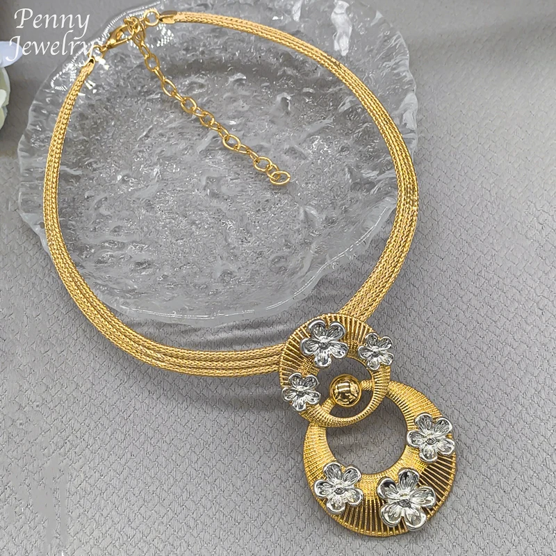 

High Quanlity 18K Gold Plated Jewelry Set Vintage Choker Necklace Drop Earrings Bracelet Ring African Bridal Wedding Party Gifts