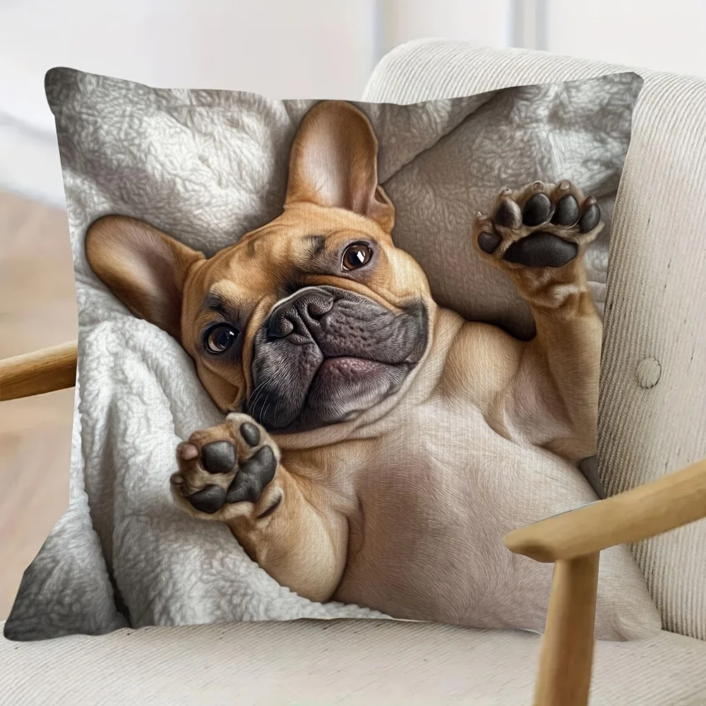 1pc French Bulldog Lying On Back Cute Throw Pillow Cover,Suitable for Sofa,Bedroom,LivingRoom,Healing Gift for Dog Lovers