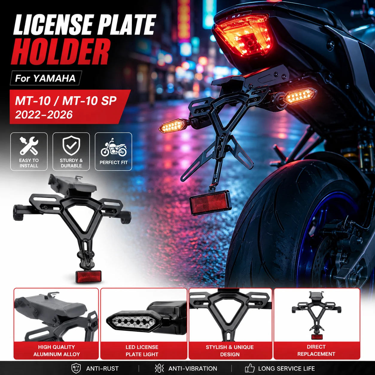 For YAMAHA MT-10 MT-10 SP 2022-2026 Motorycle License Plate Bracket Rear Tail Tidy Fender Eliminator Registration Holder