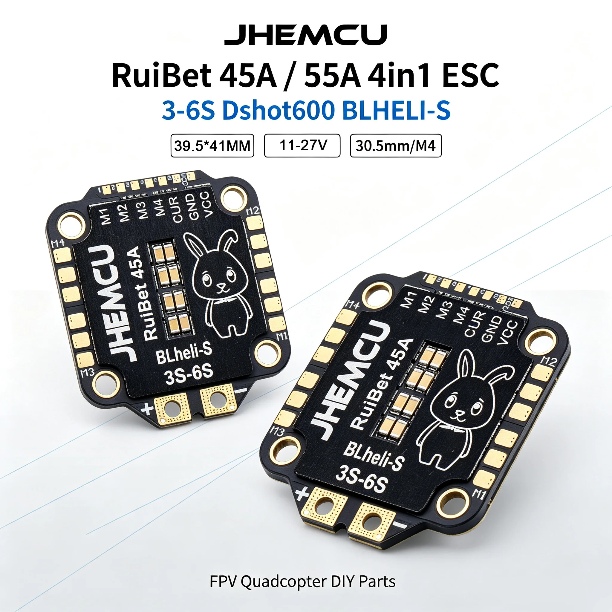 jhemcu-ruibet-45a-55a-4in1-esc-blheli‑s-3‑6s-dshot600-電流センサー-305mm-m4穴-fpvレーシングドローンクワッドコプター用パーツ