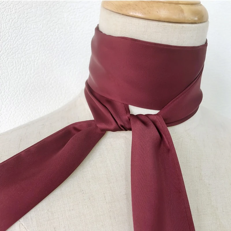Feminino estreito cores sólidas longo lenço de seda cetim pescoço gravata alça saco fitas luxo headbands lenços magros neckerchief moda