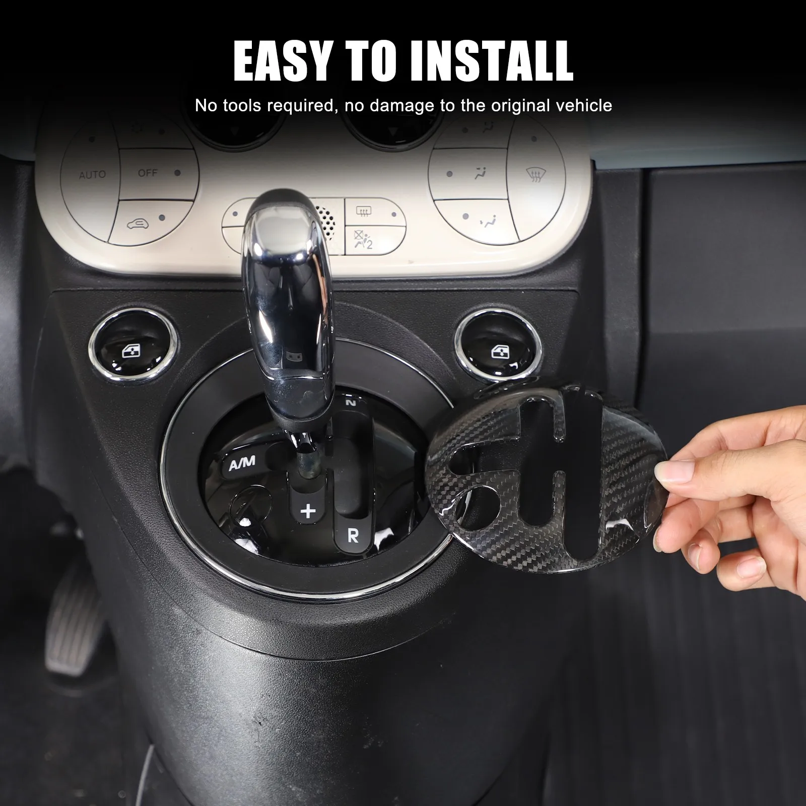 

1PCS Dry Carbon Fiber Car Center Console Gear Shifter Base Panel Trim For Fiat 500 2016-2025 Decorative Cover Accessories