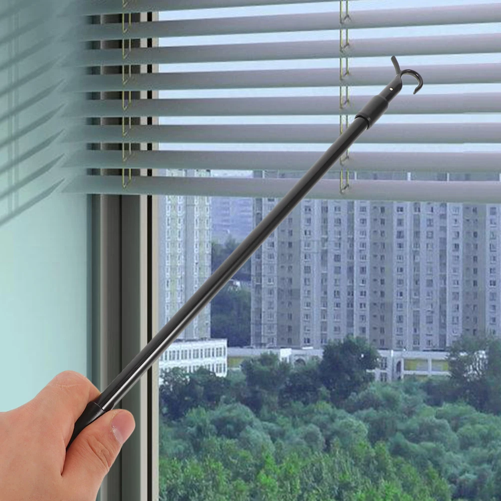 

2pcs Telescoping Curtain Rod Aluminum Alloy Long Drapery Pull Wand Universal Black Sturdy Modern Blinds Rod Stick for Curtains