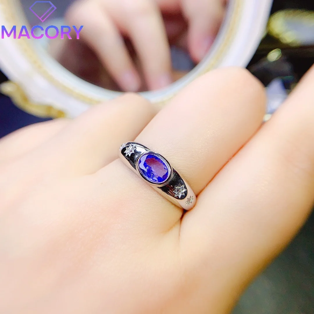 Adjustable natural tanzanite ring silver 925 luxury female gemstone jewelry with certificate for Valentine's Day free of charge.