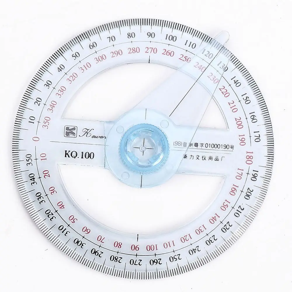 Transparent Portable Office School 360 Degree Pointer Protractor Measuring Tool Ruler