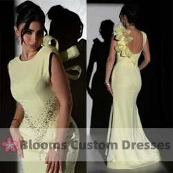 Customized Saudi Mermaid Gorgeous Beads Rhinestone Evening Dresses For Special Occasion Ribbon Backless Sleeveless Prom Party