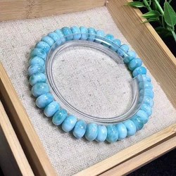 Natural Blue Larimar Abacus Beads Bracelet Dominica Larimar 8mm Jewelry Gemstone Healing Stretch Water Pattern AAAAA