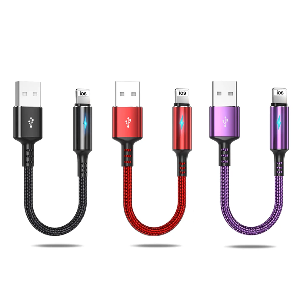 Portable 25cm USB Data Cable USB A To 8Pin 2.4A Fast Charging Cable Safe TPE Phone Charge Short Cord For iPhone 14 13 12 Pro Max