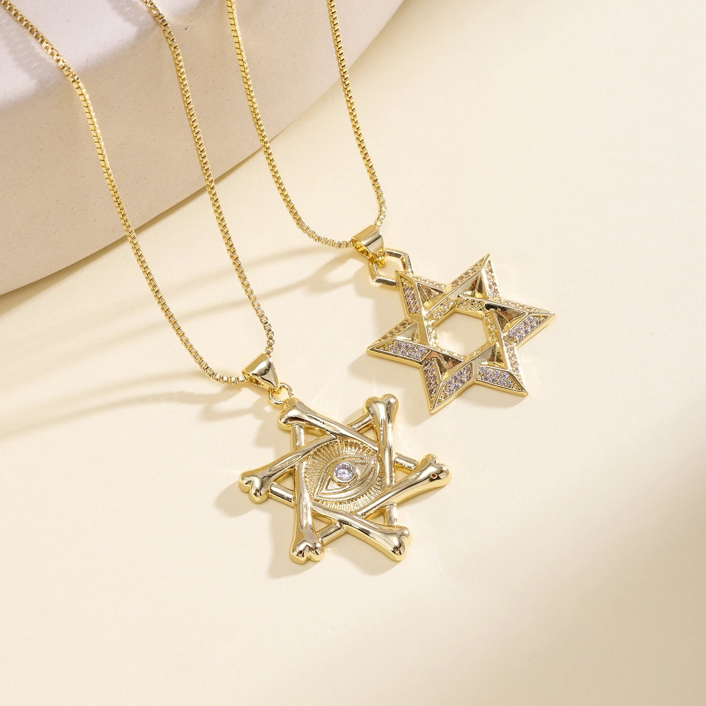 Nidin Neue Mode Glück Sechseckigen Stern Form Evil Eye Anhänger Halskette Für Frauen Männer Kreative Design Schlüsselbein Kette Schmuck Geschenk