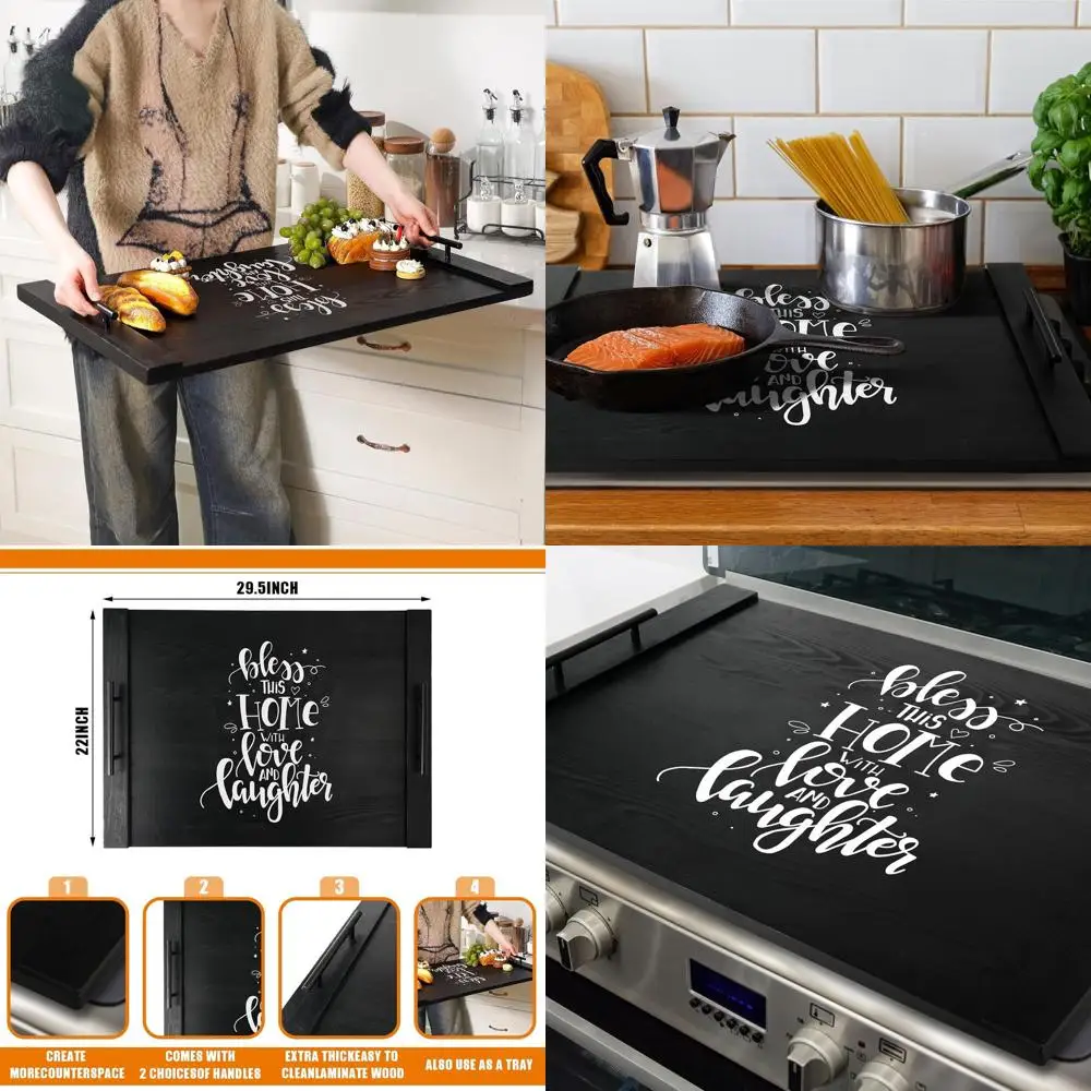 

Electric Stove Noodle Cutting Board Cover - 29.5x22 Inches, Laminate, Farmhouse Style, Housewarming Gift for New Home Bless This