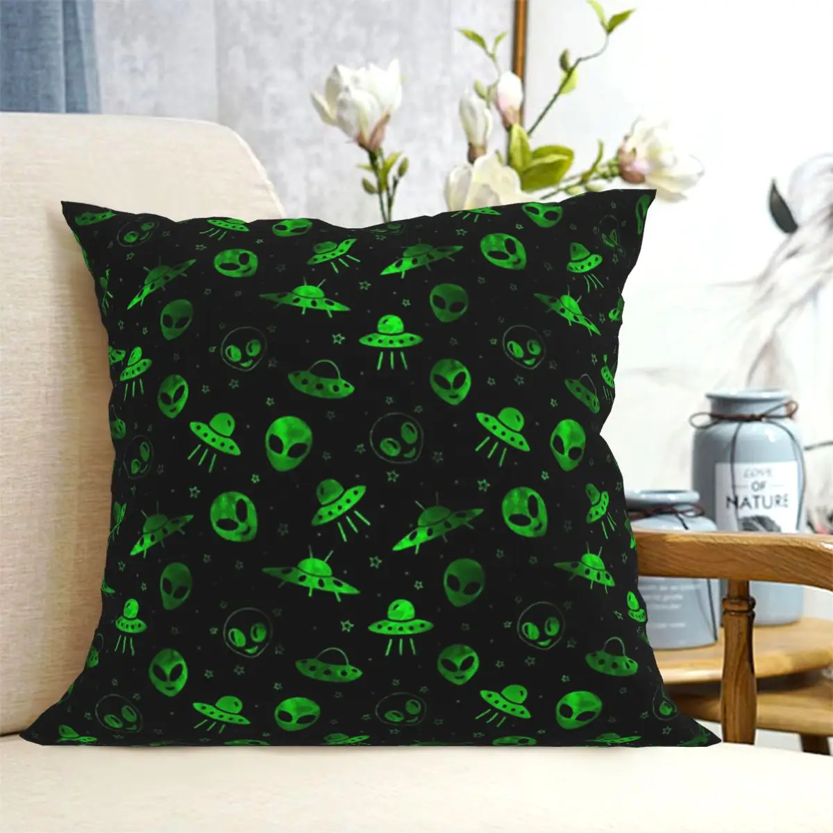 Aliens And UFOs Pattern Square Pillowcase Cushion Cover Pillow Case Throw Pillow Cover for Home Sofa Living Room