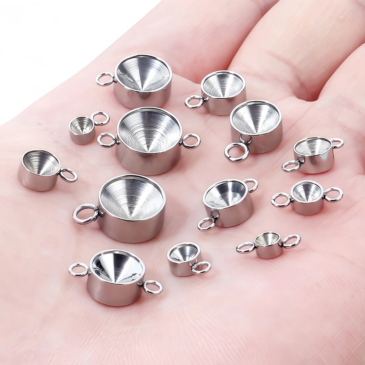 10-20PCS Stainless Steel Crystal Cabochon Setting Pendant Base Round Point Back Stones Rhinestone Bezel Blank for Jewelry Making image 6