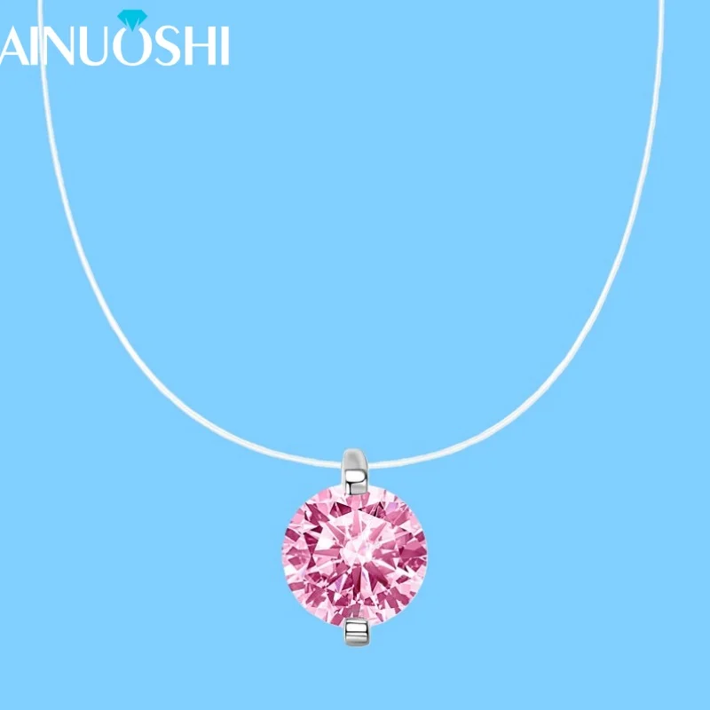 

AINUOSHI Новое 8 мм 2,0 карата ожерелье с кубическим цирконием для женщин S925 стерлингового серебра кулон-пасьянс ожерелье ювелирные изделия подарки