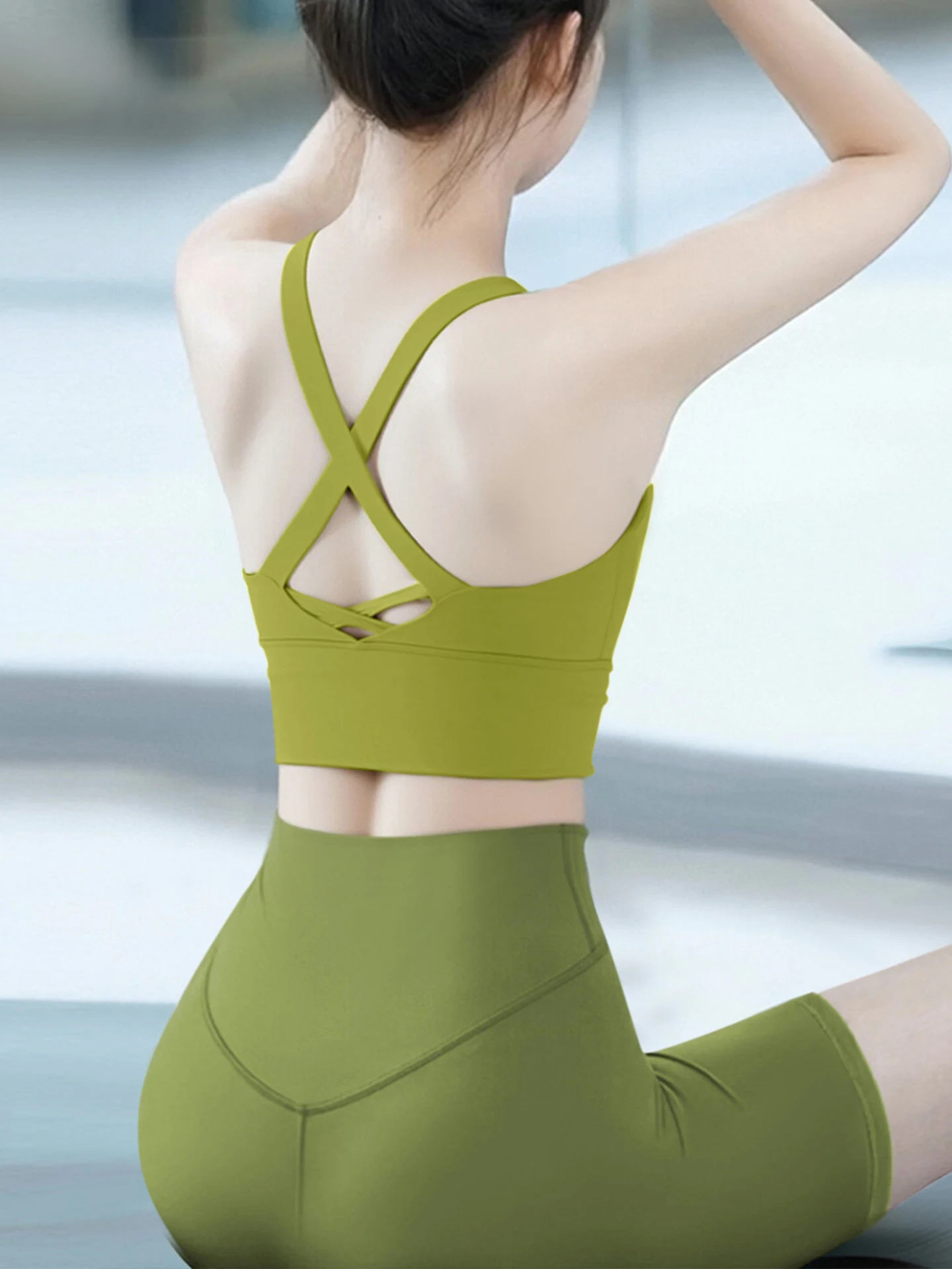 女性用フィットネススポーツブラ-ヨガ-速乾-ワンピース-衝撃吸収-防振-ギャザーバックレスデザイン-ランニング-ジムウェア