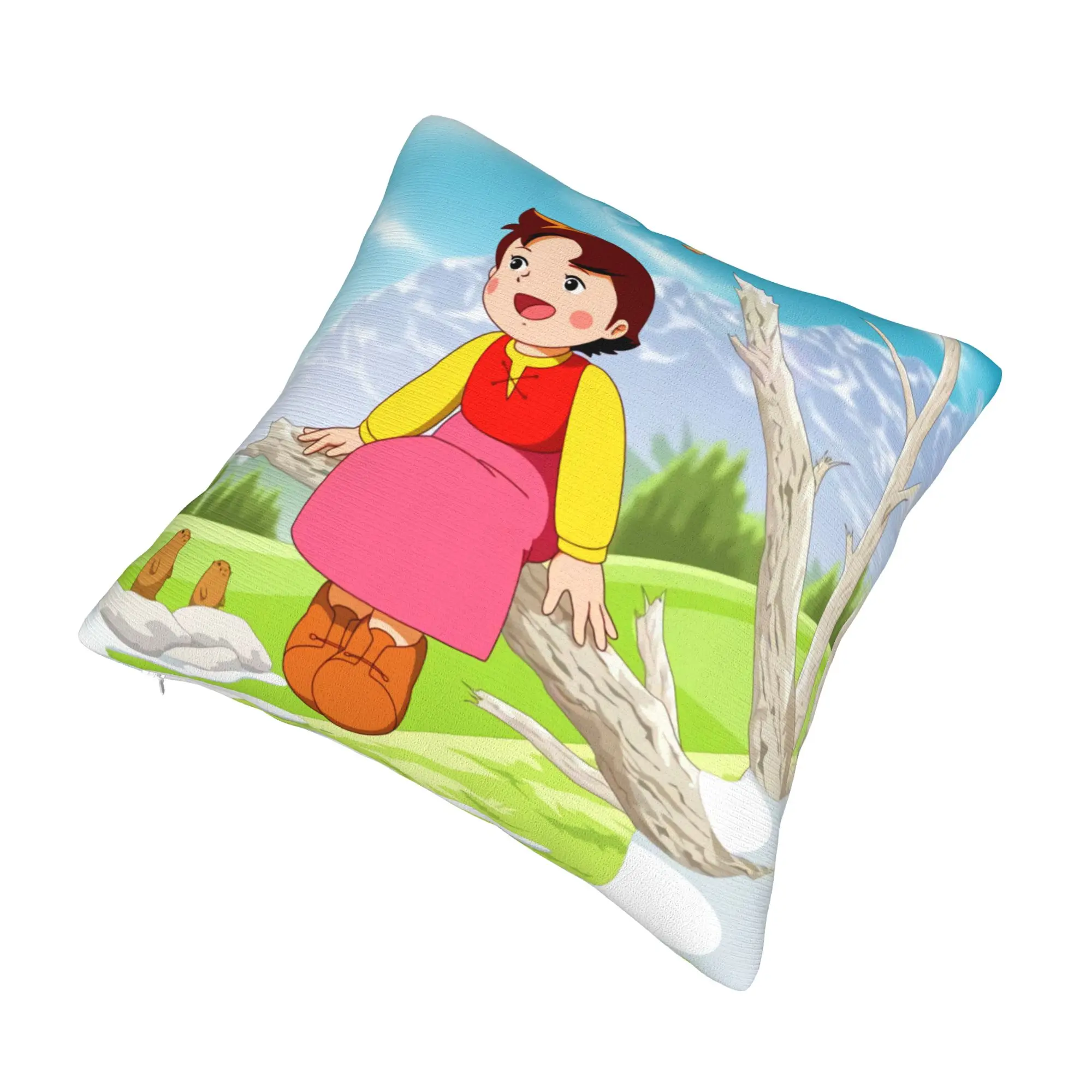 Kawaii Heidi On The Tree Pillow Case 45x45cm Sofa Anime Cartoon Alps Mountain Girl Nordic Cushion Cover Square Pillowcase