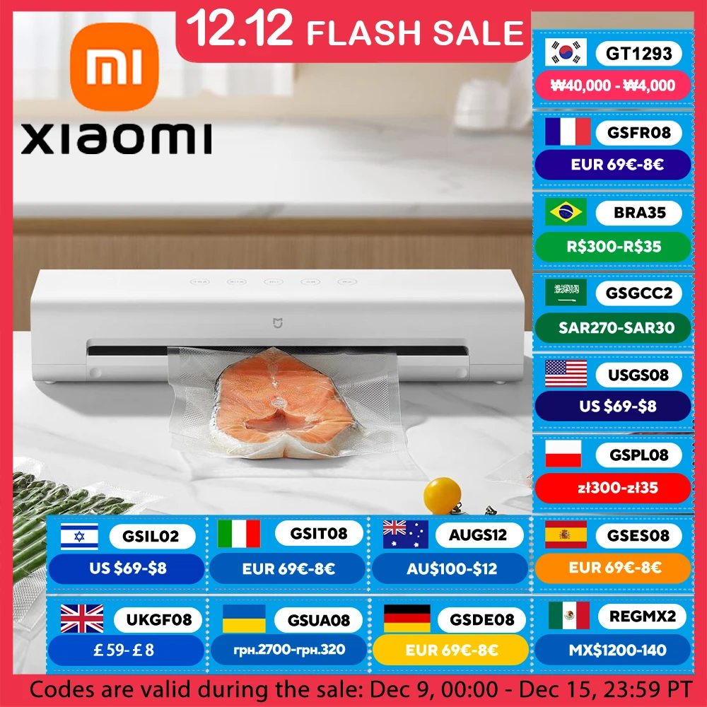 XIAOMI MIJIA Vacuum Sealers Machine 220V With Free 10pcs Vacuum Bags For Kitchen Household Food Vacuum Sealer Packaging Machine