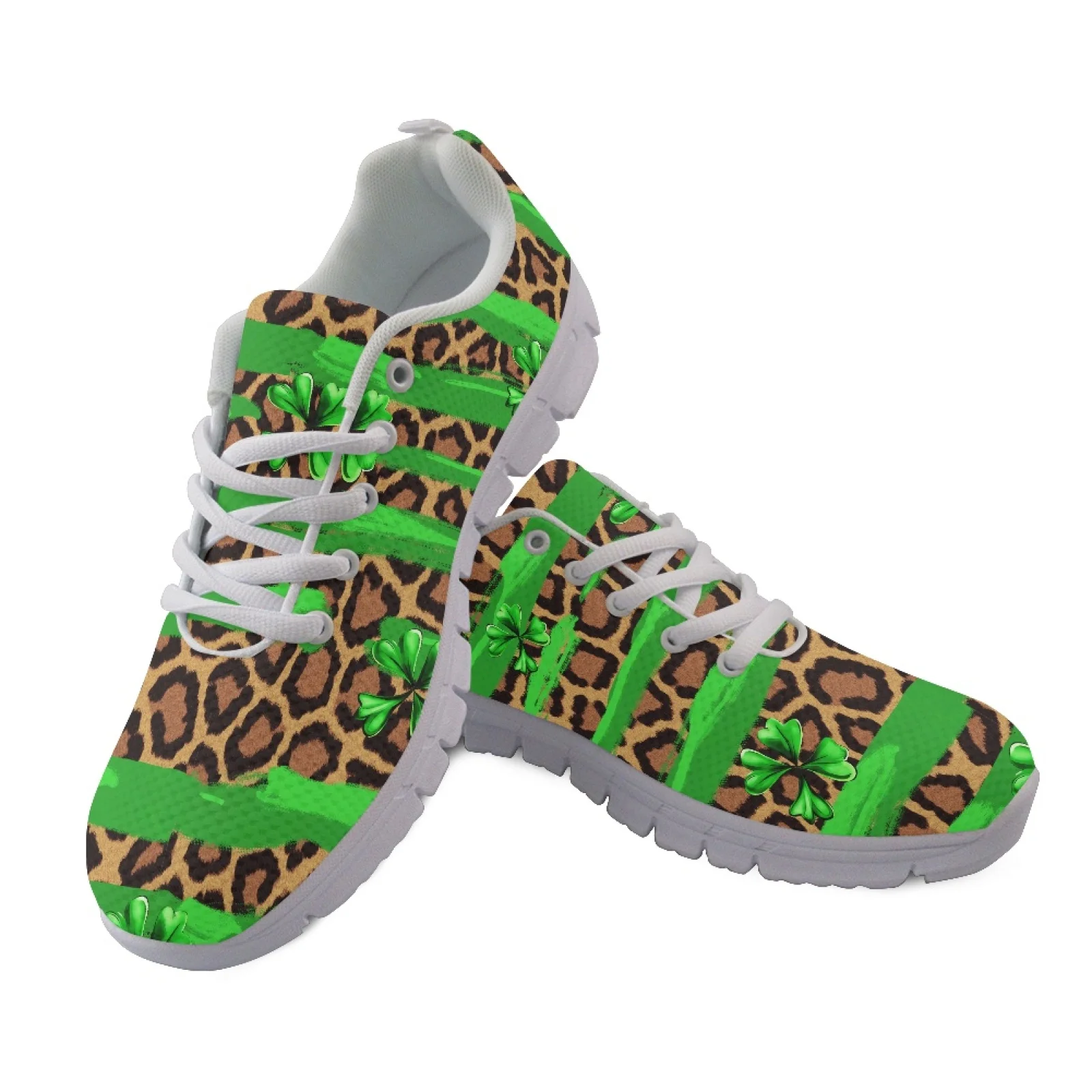 Coloranimal St. Patrick's Walking Shoes Featuring Leopard Clover, Lightweight Lace up Sneakers for Men and Women Outdoor Hiking