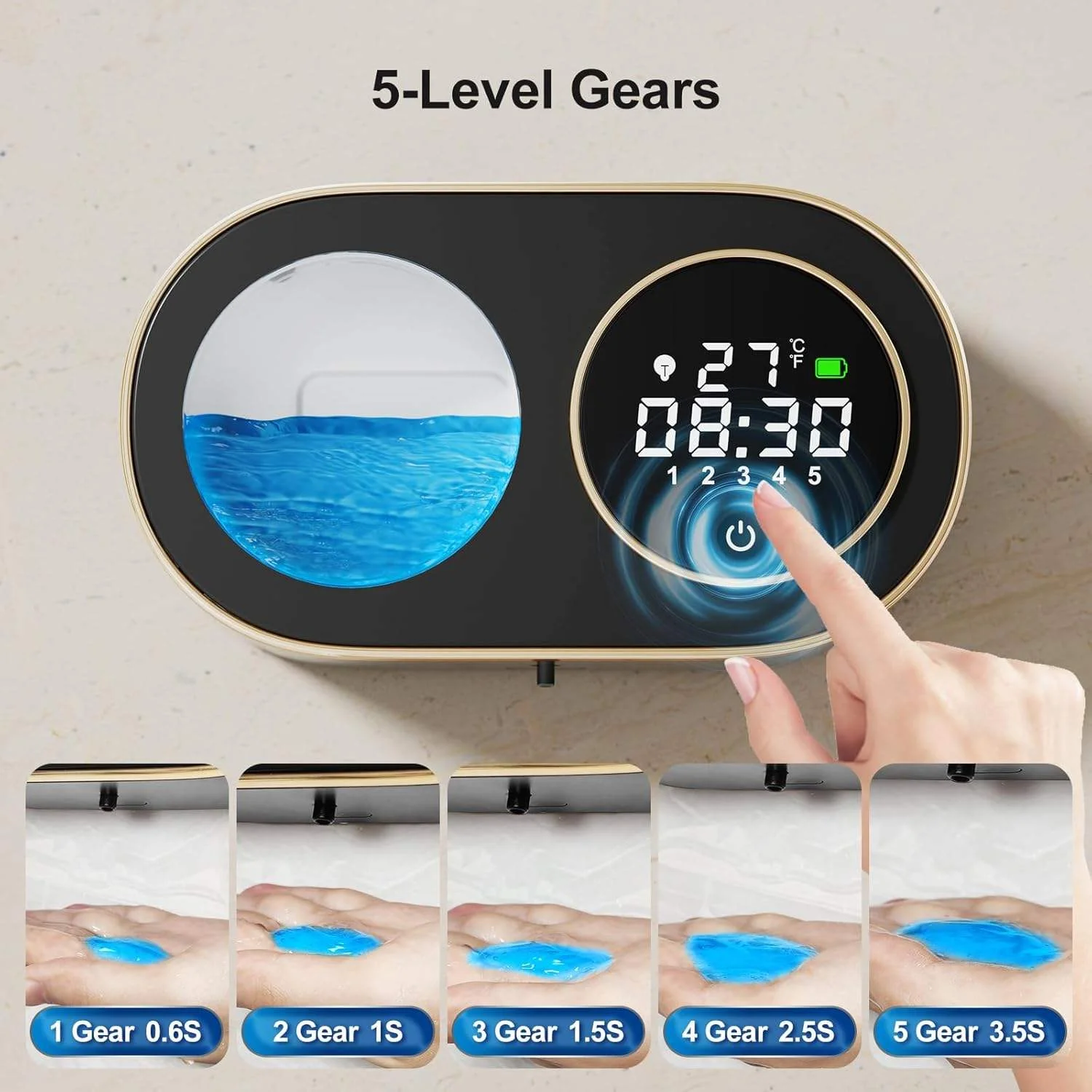 Household Wall Mounted Automatic Soap Dispenser 5 Levels Foaming 3000Mah USB Rechargeable Electric Sensor Hand Dispenser