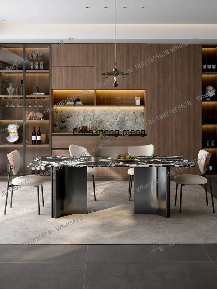 B567 Natural luxury stone dining table imported black luxury stone high-end Italian light luxury rectangular custom dining table