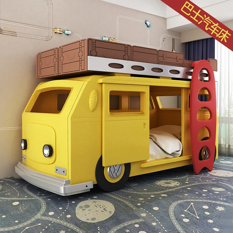 Children's Furniture wonderful Childhood Villa Furniture Creative High and low beds bus cars solid wooden beds for boys and girl