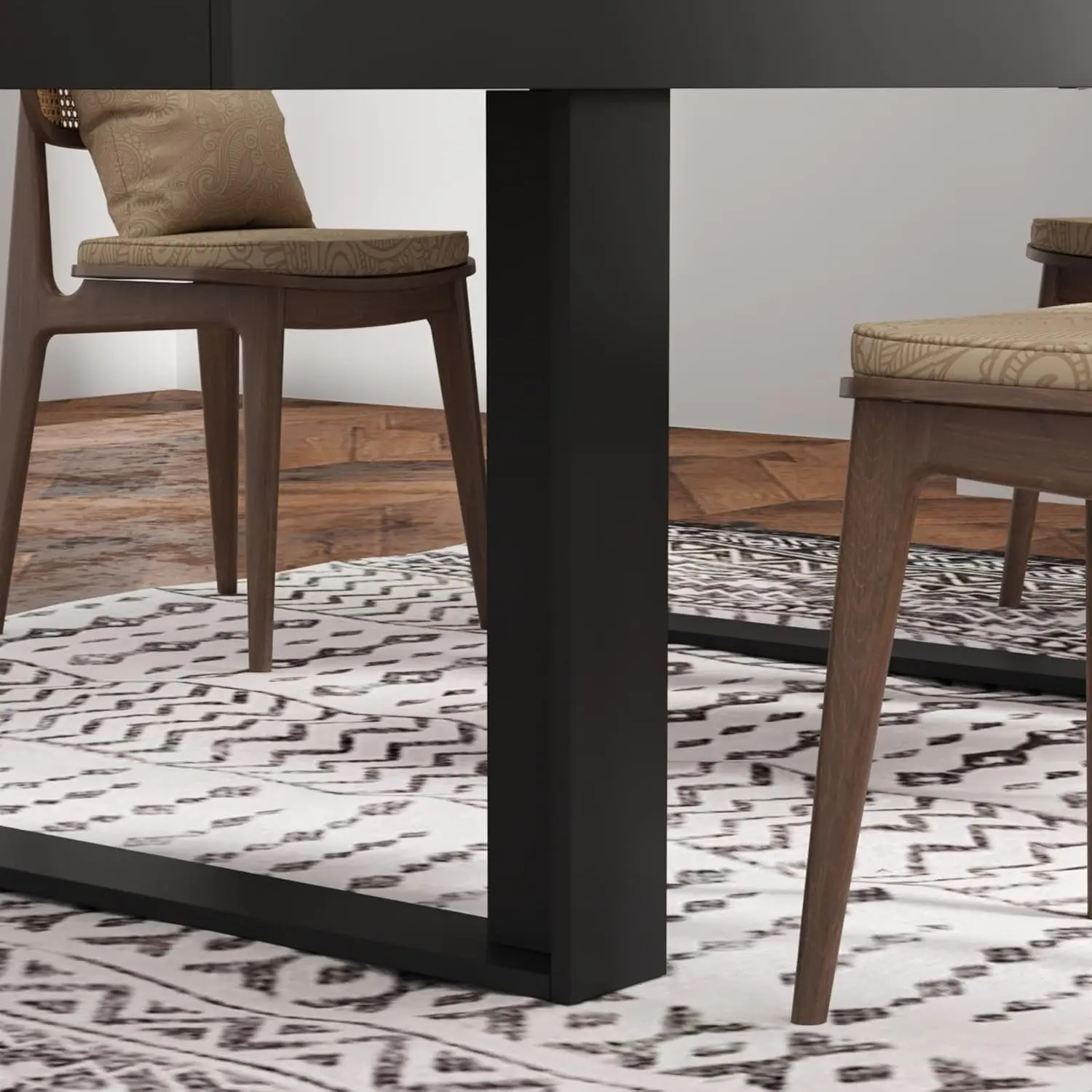 Nowoczesny stół do jadalni dla 6-8 osób, duży stół kuchenny 218 cm z drewnianymi nogami, do jadalni, kuchni, biura, czarny i brokatowy