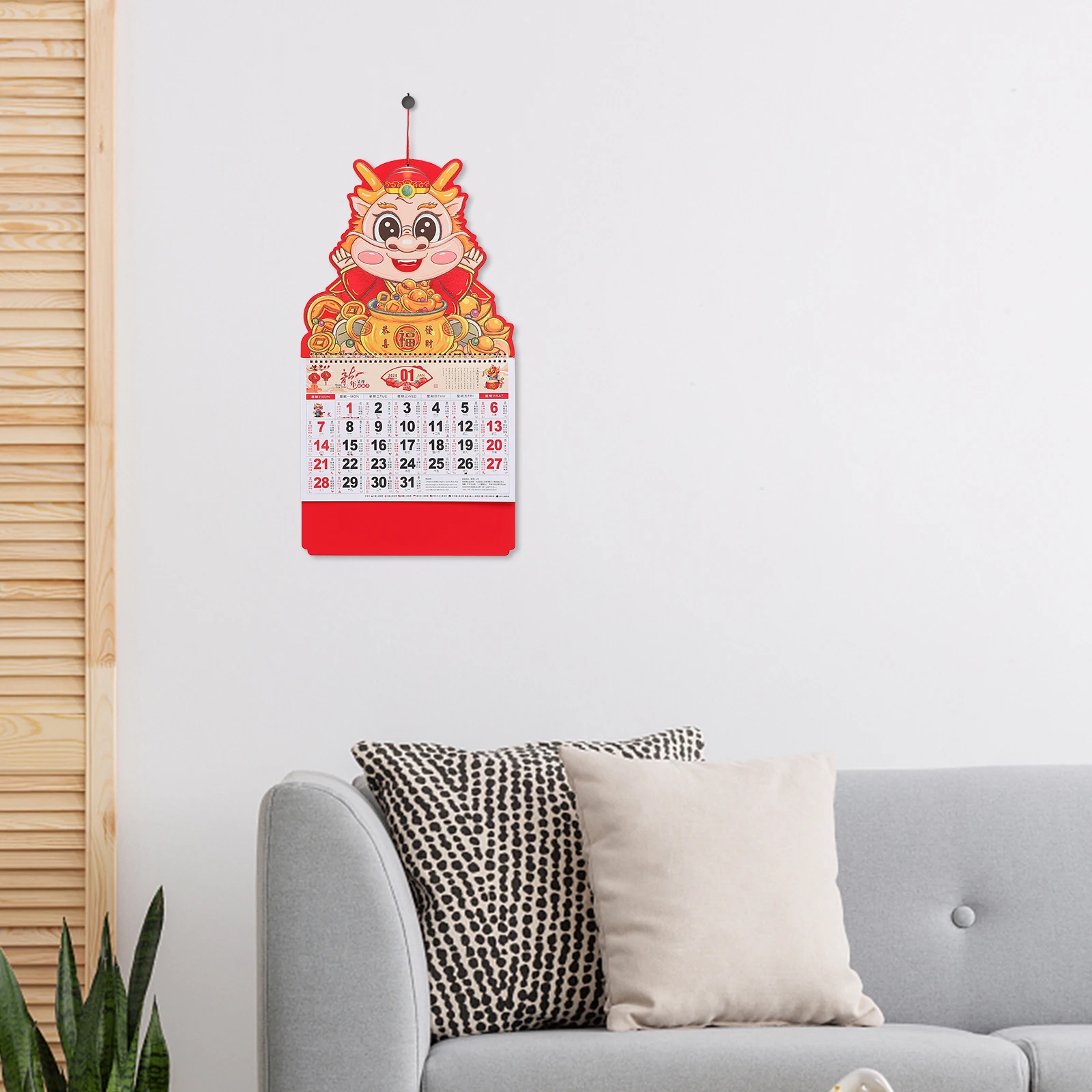

2024 Dragon Year Hanging Paper Wall Calendar for Home Office Delicate Print Lunar Date Traditional Design Household