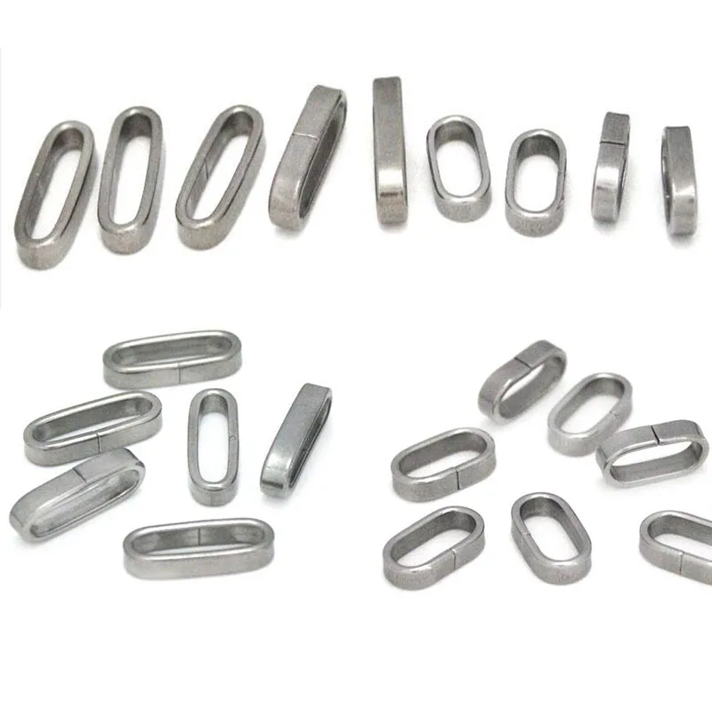 30pcs Stainless Steel Smooth Charms Slider Spacer Beads Accessories for Flat Leather Cord Bracelet Jewelry Making Findings