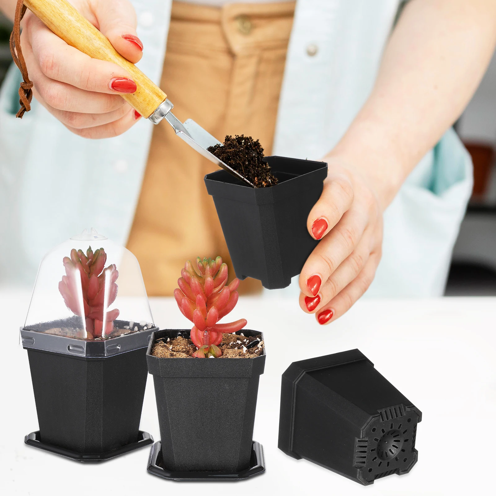 

5 pcs Small Planter Square Nursery Thickened Plastic Containers For Plants Indoor Outdoor Seedling Starter Pots Garden Planting