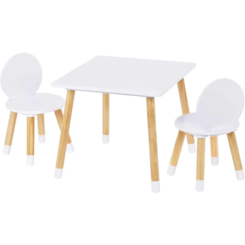 UTEX-Juego de mesa y sillas para niños pequeños, conjunto de 3 piezas, color blanco, 2 sillas