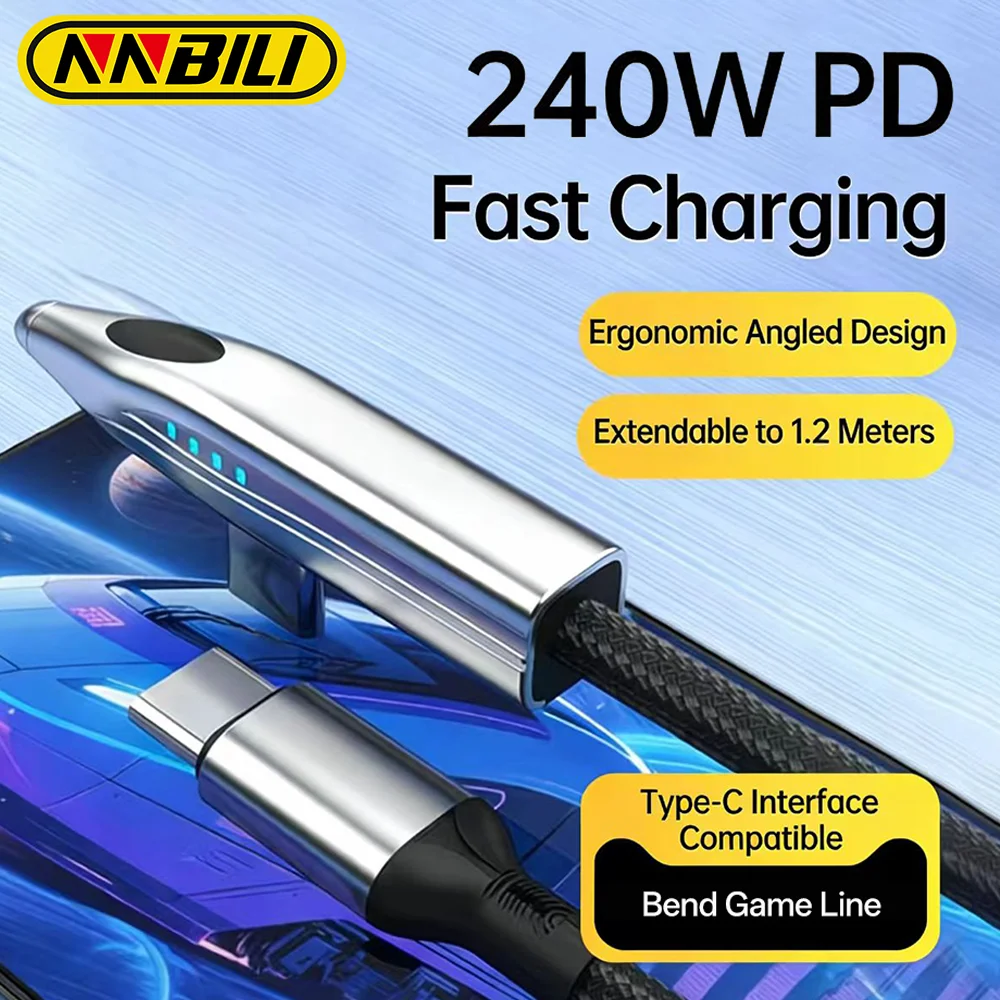 NNBILI 90 Degree PD 240W USB C To Type C Cable For iPhone 16 Samsung S26 Laptop MacBook Fast Charging USB A To Type C Game Cable