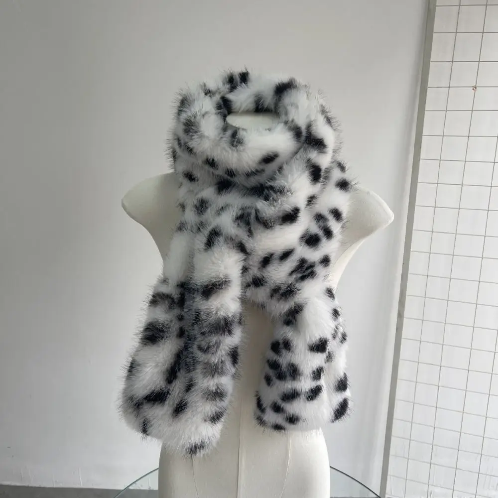 Warm Thickened Scarf Lengthened Soft Winter Scarf Warm Lining Leopard Pattern Long Fur Scarf Winter Season
