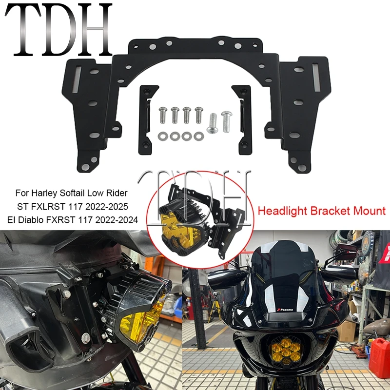

Headlight Bracket Holder For Harley Softail Low Rider EI Diablo FXRST Lowrider ST FXLRST 2022-25 For Baja Designs LP6 Headlights