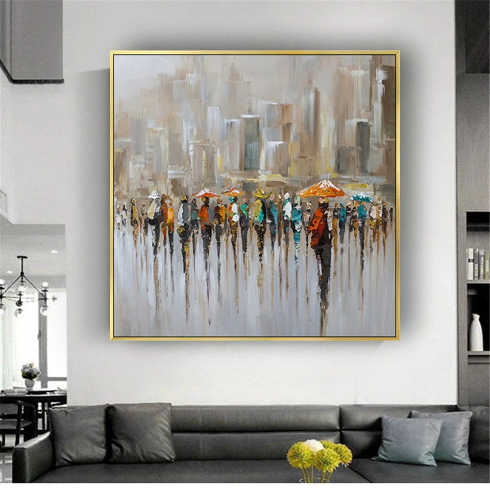 

Hand Painted Modern Abstract Oil Painting City Wall Art Canvas Painting Classic Pictures For Living Room Hotel Wall Decor