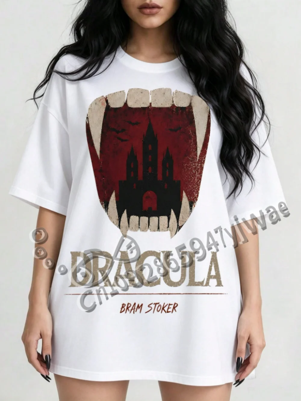 Women's Men's Gothic Dracula Castle Print Oversized Casual T-Shirt Short Sleeve Round Neck Dark Academia Grunge Loose Fit T-shir