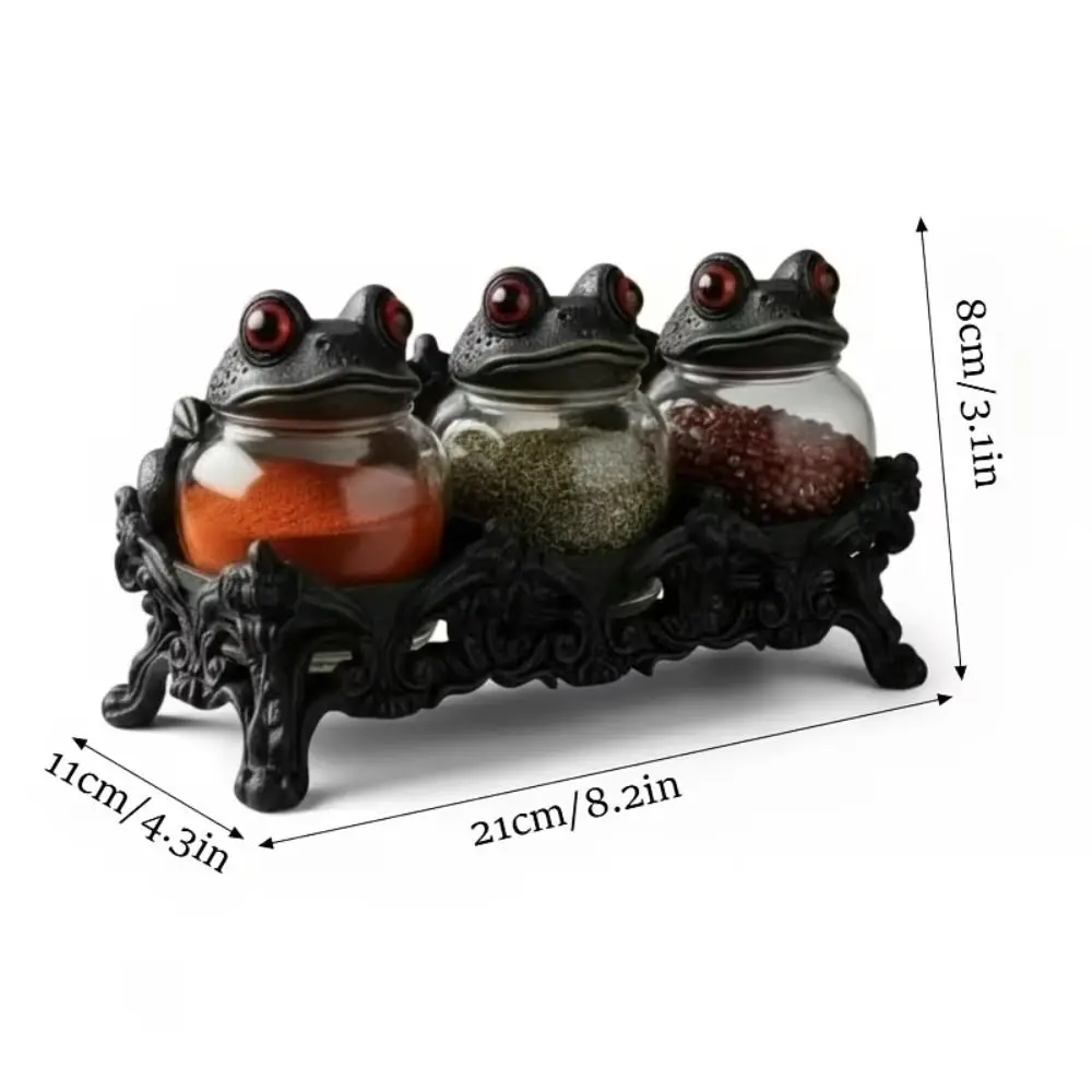 Multifunctional Funny Frog Spice Jar Glass Transparent Small Condiment Container Tea Box Witchy Frog Food Seasoning Jar Spices