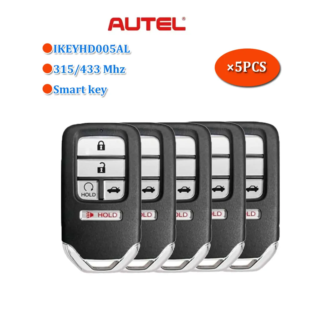 

Смарт-ключ AUTEL IKEYHD005AL, 5 кнопок, автомобильный дистанционный ключ для Honda, универсальный автомобильный ключ (багажник), MAXIIM IKEY, премиальный стиль
