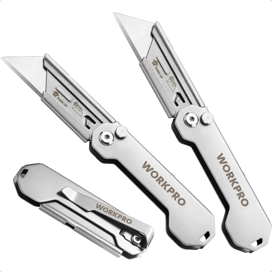 

3Pack Folding Utility Knife Quick Change Blades Box Cutter EDC Foldable Pocket Utility Knife Sets with Belt Clip