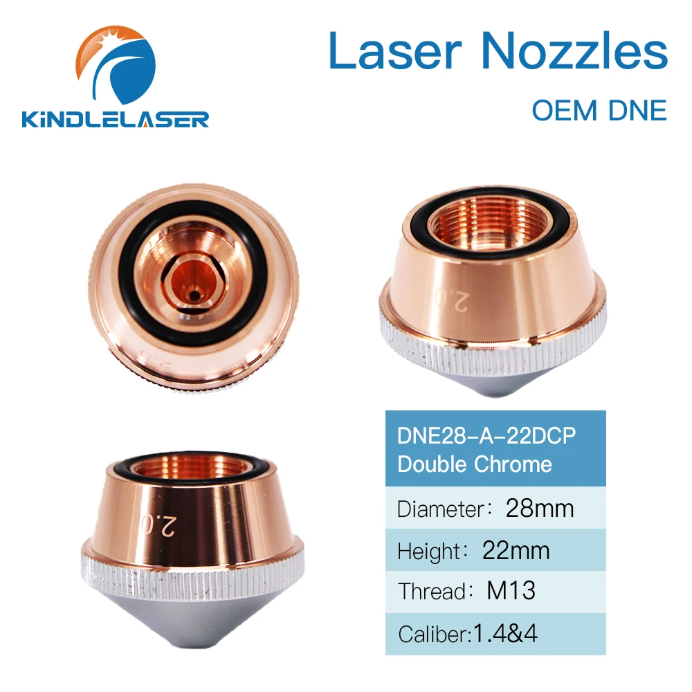 KINDLELASER DNE Type A Laser Nozzles Single/Double Layers Chrome Dia.28mm H22 M13 0.8-5.0mm Caliber for DNE Fiber Laser Cutting
