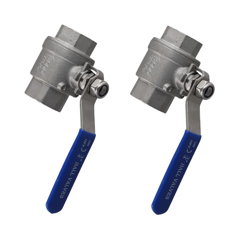 AA01-2PCS 304 صمام كروي من الفولاذ المقاوم للصدأ 2P صمام كروي كامل المنفذ صمام أنثى صمامات مقبض الفينيل