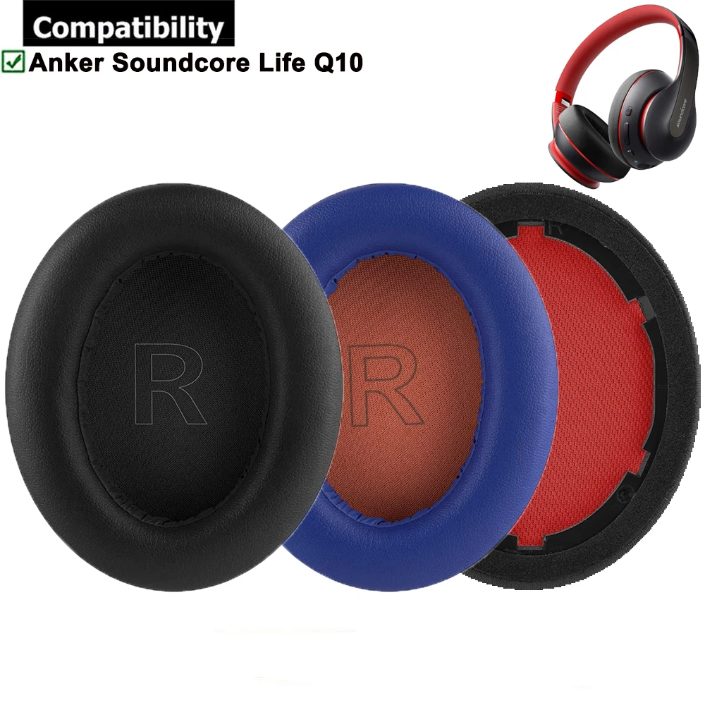 1Par Protein Leather Earpads Ear Pads Cushion Repair Parts for Anker Soundcore Life Q10 Q 10 BT Headphones Headsets