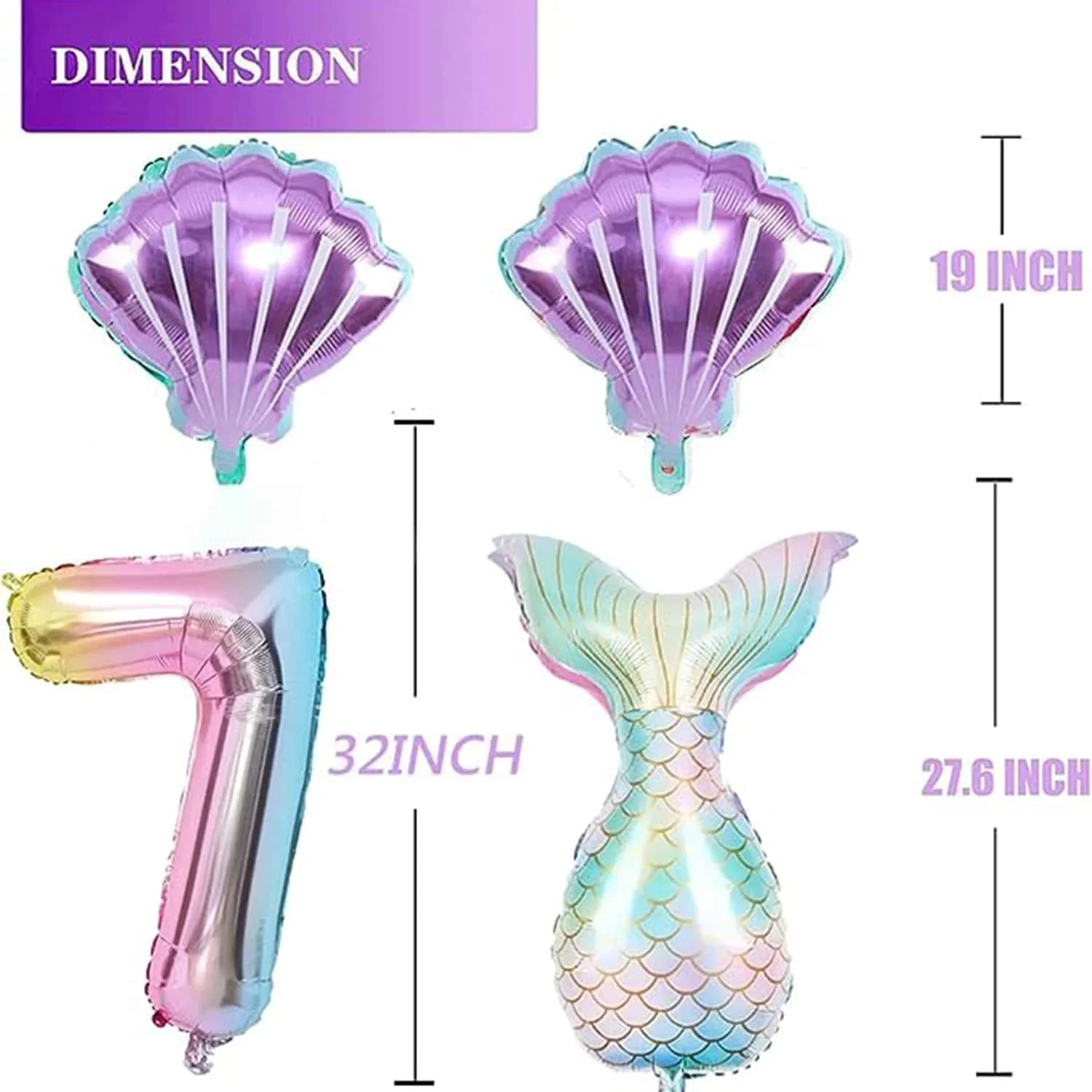 6-teiliges Meerjungfrauenschwanz-Kugel-Set aus digitaler Folienballon, Meerjungfrau, Ozean, Märchen, Meer, Thema, Mädchen, Geburtstag, Party, Nummer 0–9, Dekoration – Detail 1