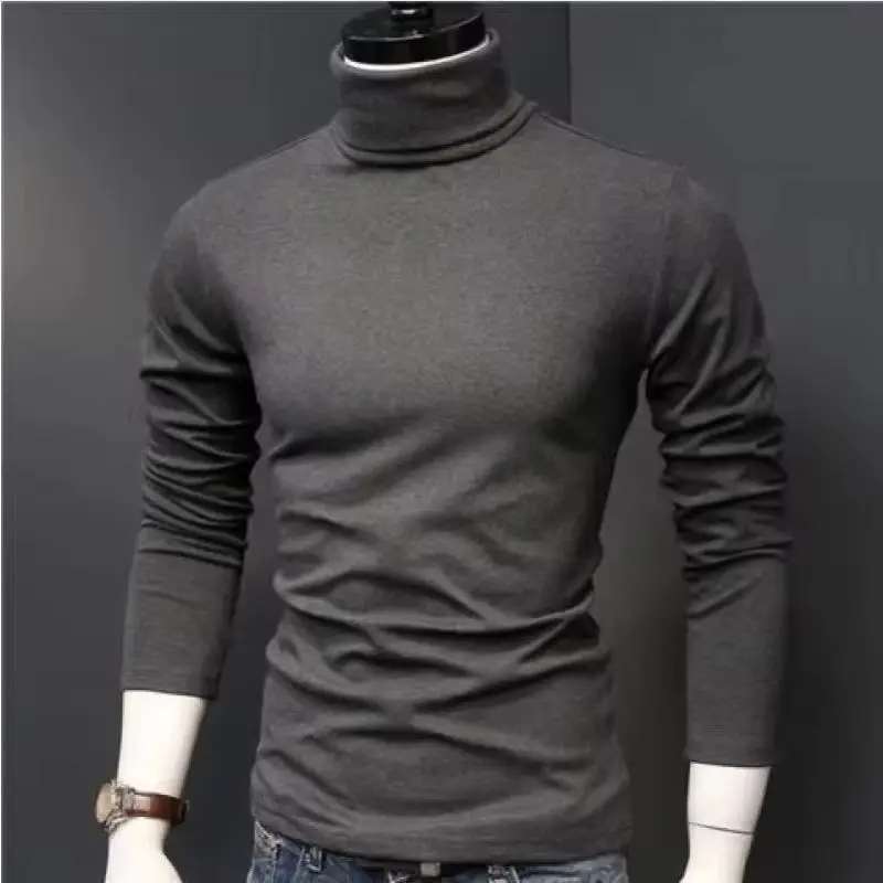 

2025 Autumn New Men Mid to High Collar Warm Clothes Solid Color Outdoor Leisure Running Slimming Long Sleeve Bottom Shirt