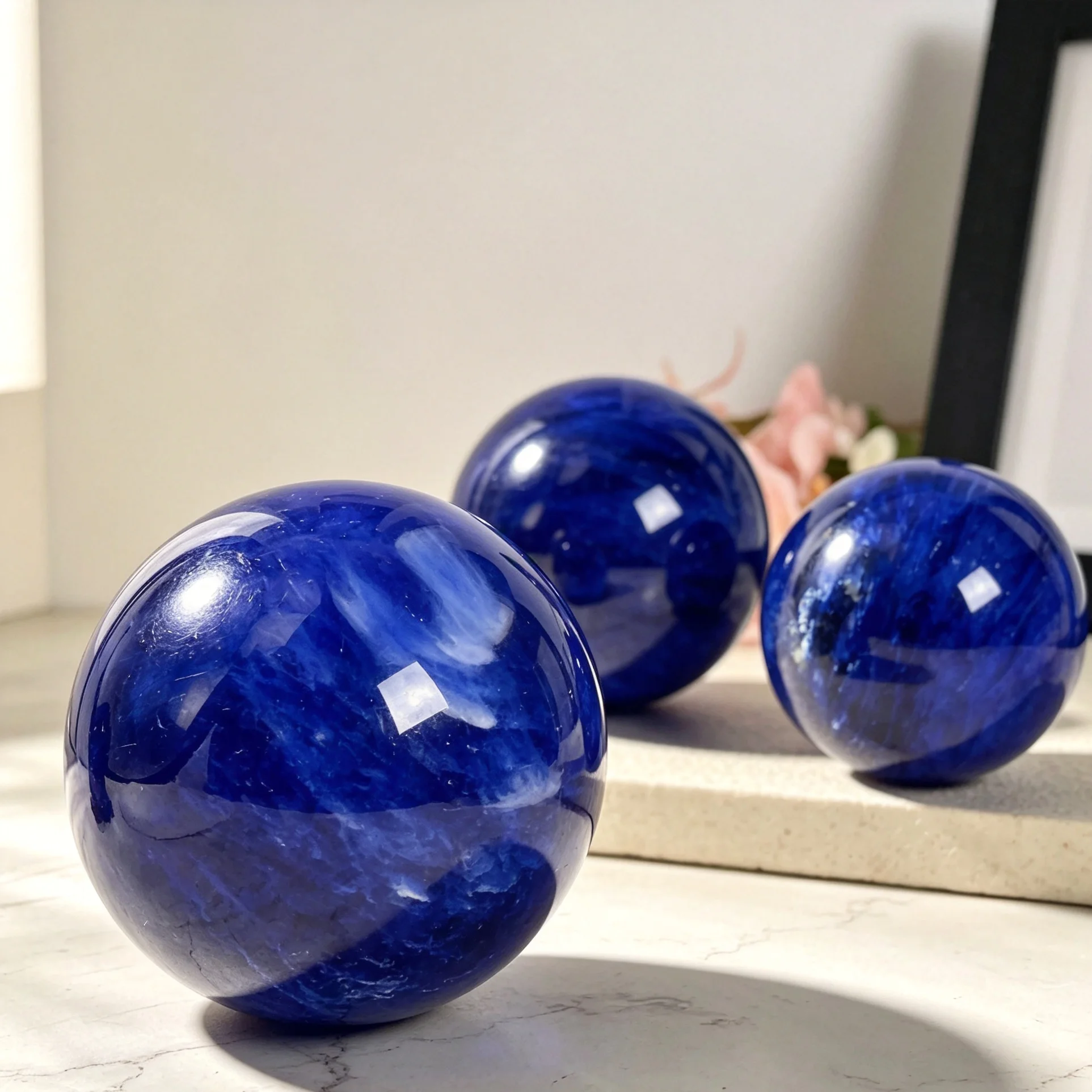 Rare Blue Smelting Stone Crystal Sphere Ball Polished Natural Rock Reiki Energy Healing Nice Housewarming Home Gift