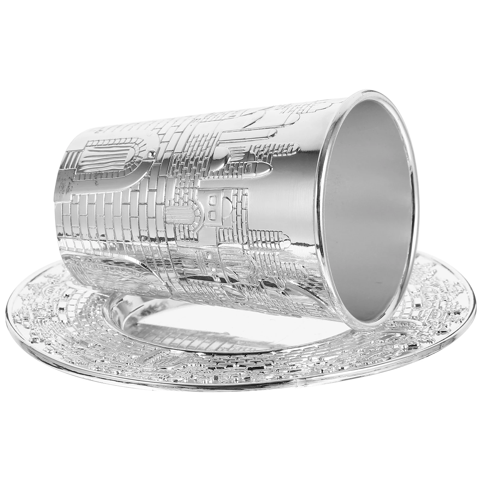 

1Set Silver Plated Kiddush Cup with Saucer Delicate Shabbos Passover Wine Cup Judaica Holiday Shabbat Gift Option