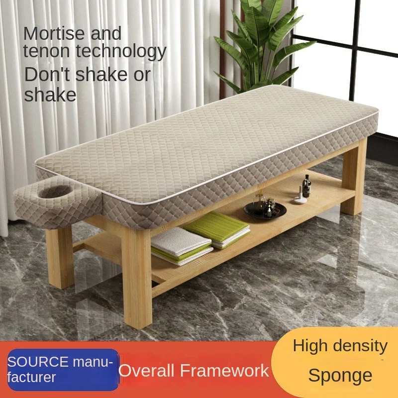 Xl Massage Couch Solid Wood Facial Bed Massage Bed Household Physiotherapy Bed with External Pillow