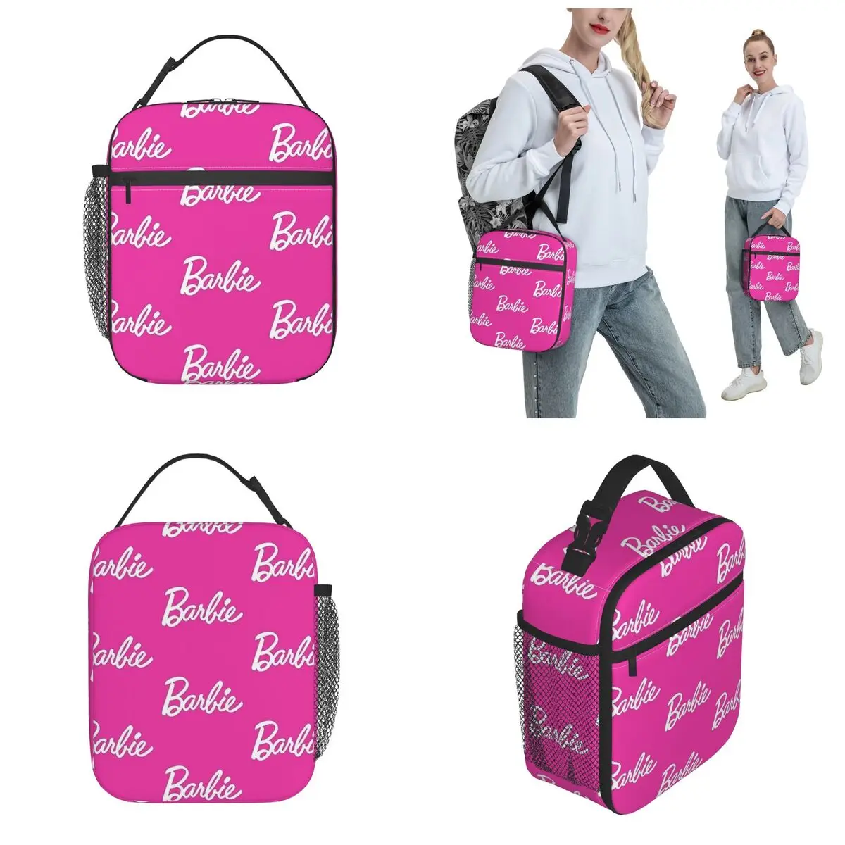 Cute Barbie Insulated Lunch Bags contenitore termico per pasti Logo Vintage Tote Lunch Box ad alta capacità Bento Pouch Office Travel