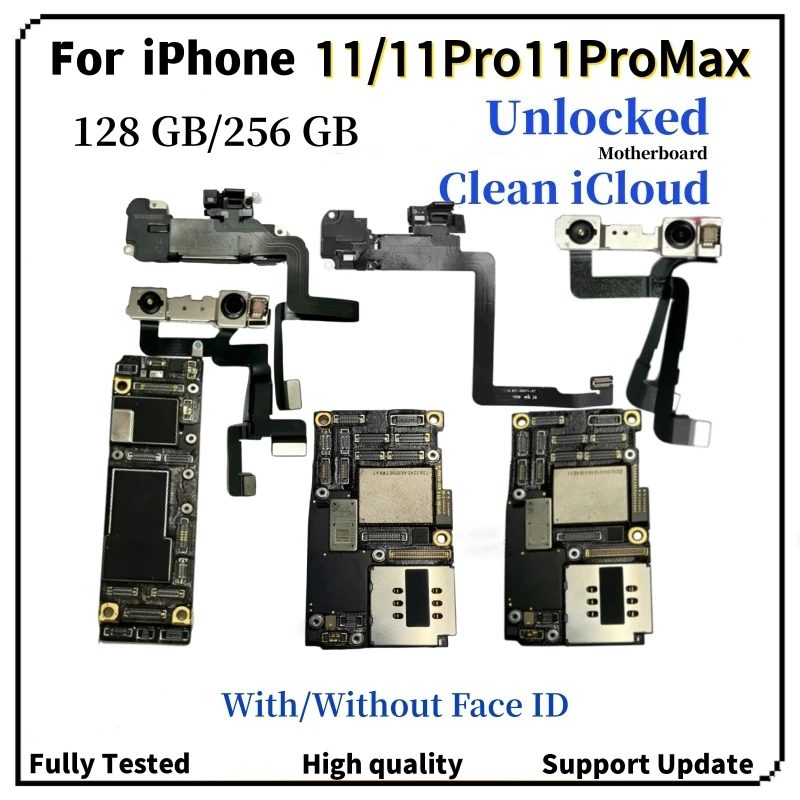 Fully Tested For iPhone 11 Pro Max Motherboard Unlocked Clean ICloud With/NO Face ID Mainboard IOS Update Logic Board