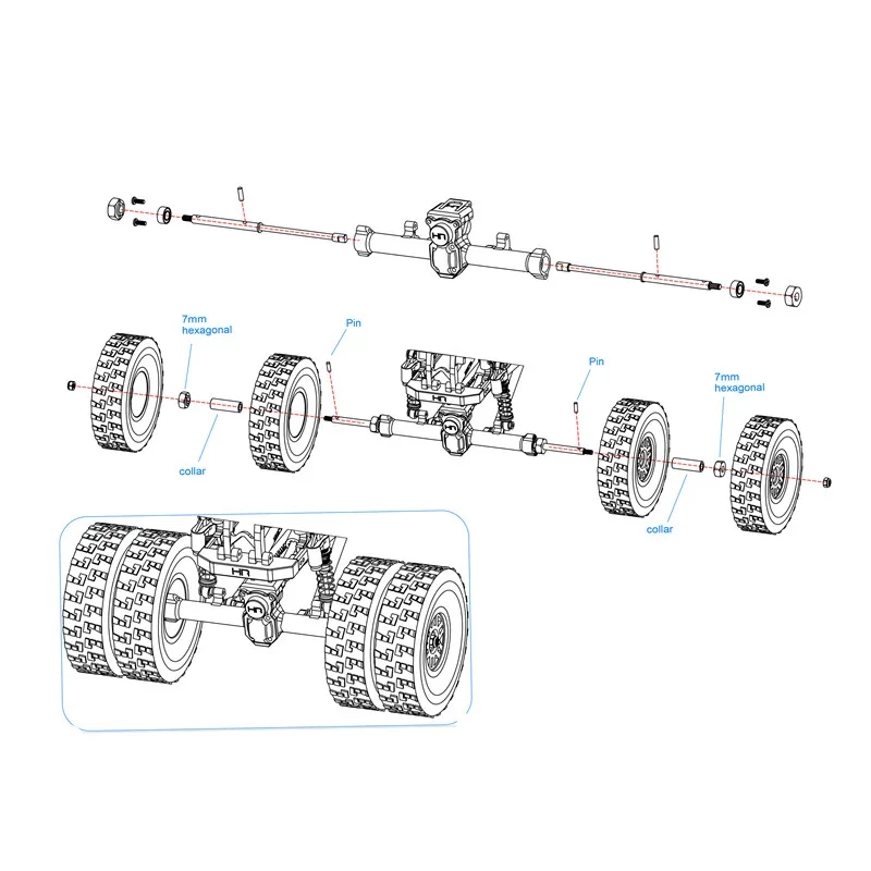 HR Dually Wheels Steel Drive Rear Axles SXTF39WD For Axial SCX24 90081 AX24 Upgraded and Modified Accessories RC Car