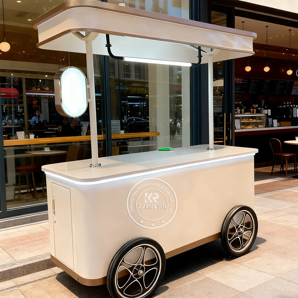 New Flower Vending Cart Ice Cream Display Case Gelato Ice Cream Cart Kiosk Street Food Cart Ice Cream Food Truck Push Cart