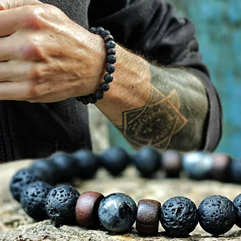 

New Volcanic Lava Stone Bracelet for Men Wooden Beaded Bracelets Buddha Tibetan Jewelry Chain Women Men Jewelry Gift Bracelets